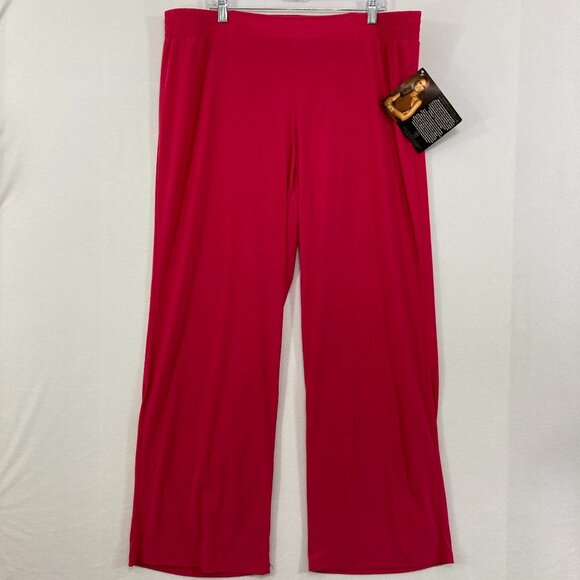 New IMAN size 2X Pink Red Soft Stretch Flowy Wide Leg Pull-on Pants Comfy - Picture 1 of 9